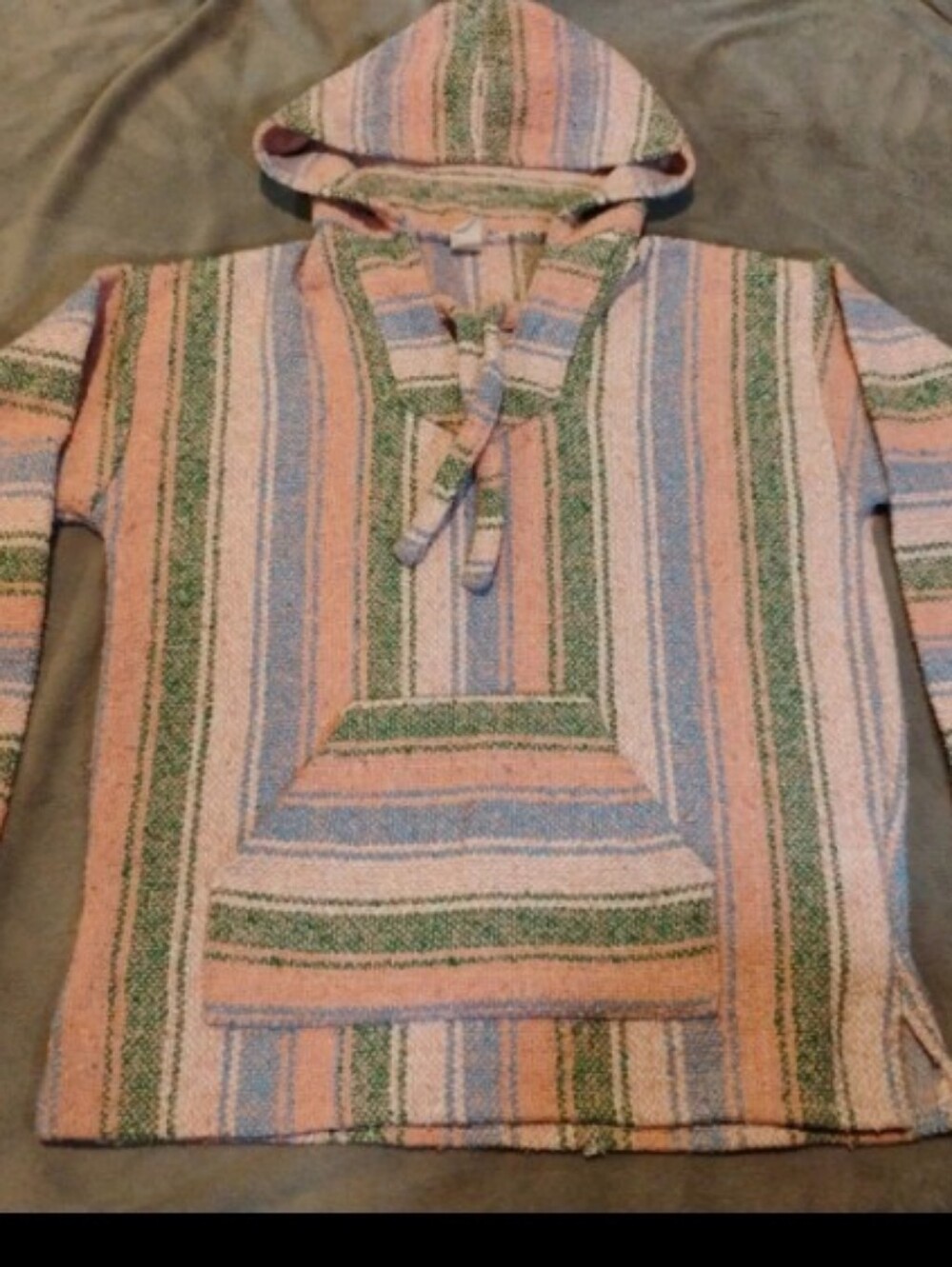 Molina Pastel Striped Baja Hoodie Baja Jacket Mexican Jerga Pullover - Medium